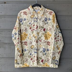 VTG 90s Y2K Floral Cream Tapestry Jacket Colorful Size Medium